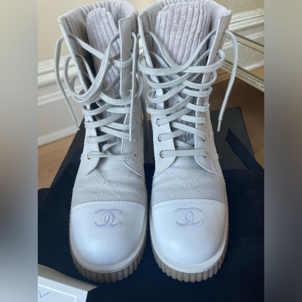 Chanel Grey Suede Boots